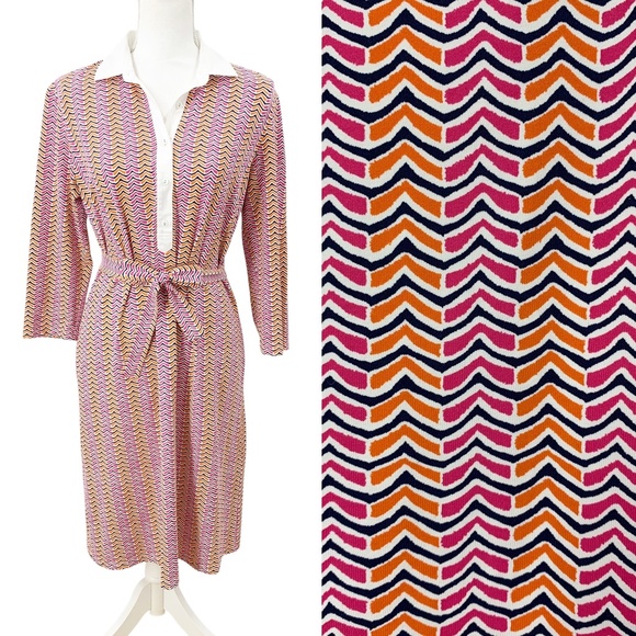 J. McLaughlin Dresses & Skirts - J. McLaughlin Elsie Printed Tie Belt Catalina Cloth Shirtdress Pink/Orange Sz M